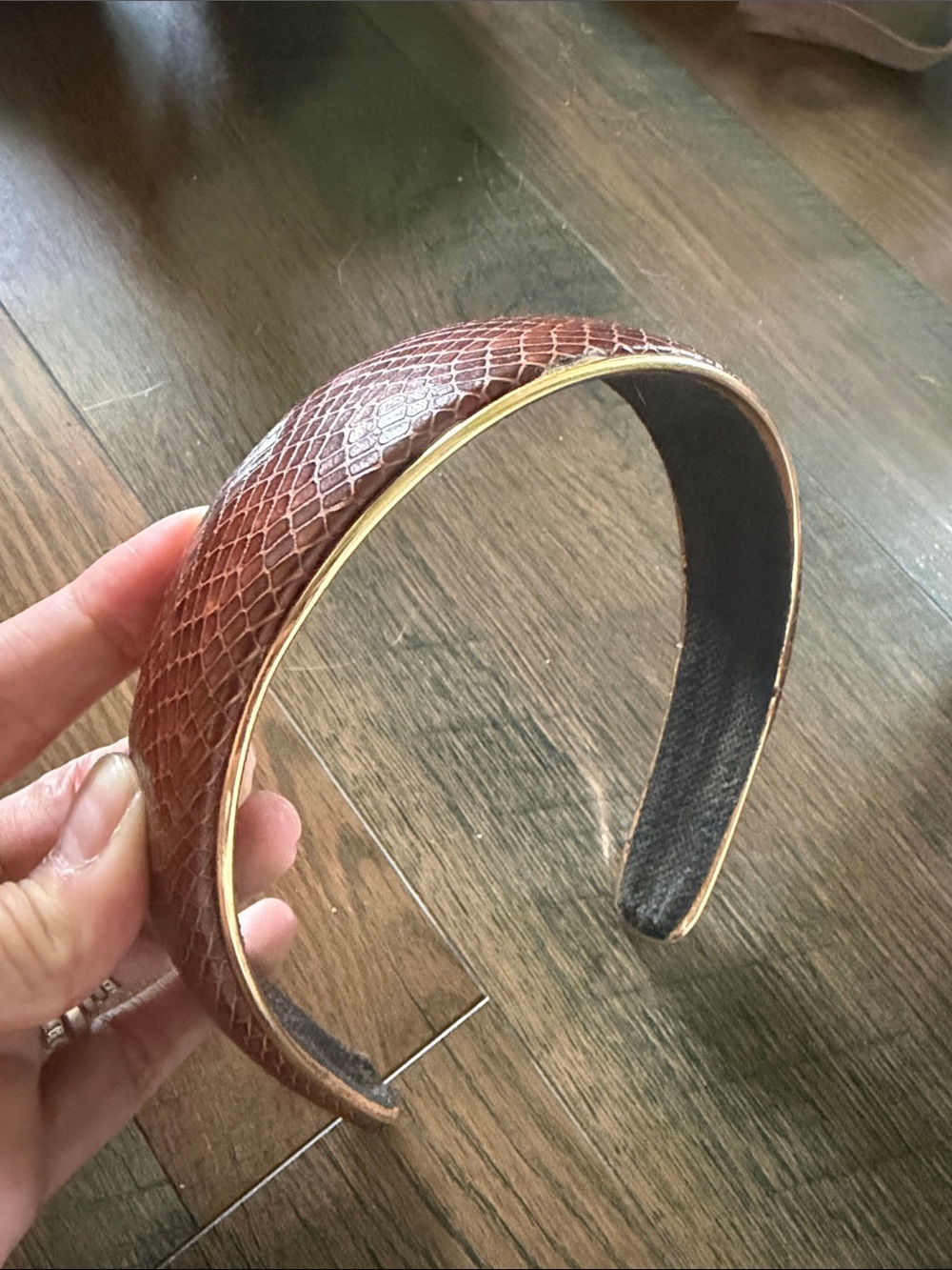 Vintage Brown Woven Faux Leather Headband